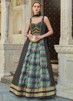 Silk Sky Blue Ceremonial Wear Foil Print Readymade Gown With Dupatta